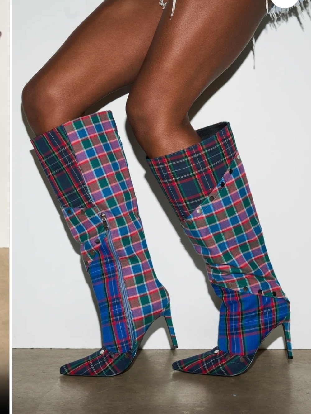 AZALEA WANG FENMORE PLAID MULTI COLOR BLOCKED STILETTO BOOT - 8.5 - Picture 2 of 3